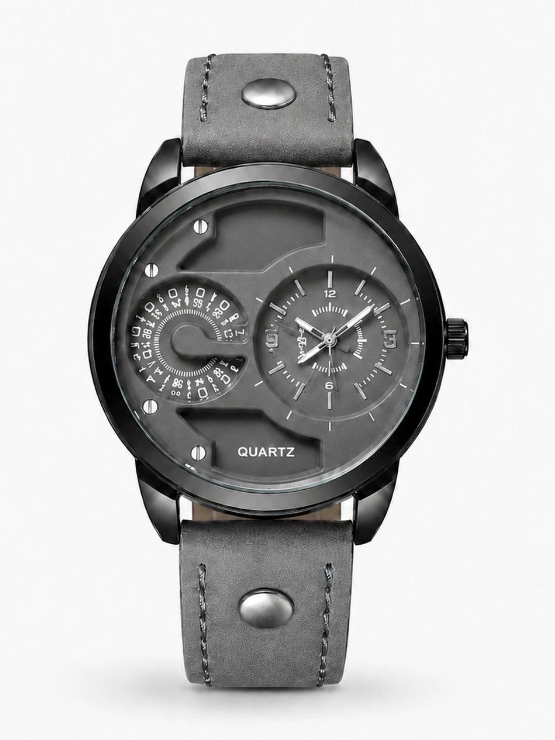 Vondex Men Dial & Leather Straps Analogue Watch AUG26_MODERN_NEW_DUAL_TIME_PU_GREY-image-22