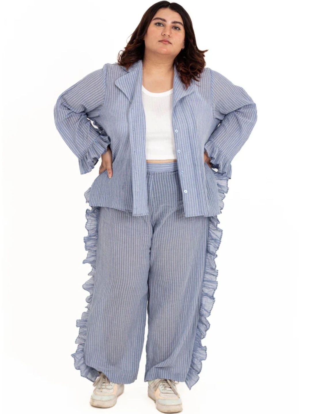Elen Women Striped Relaxed Straight Fit High-Rise Trousers-image-31