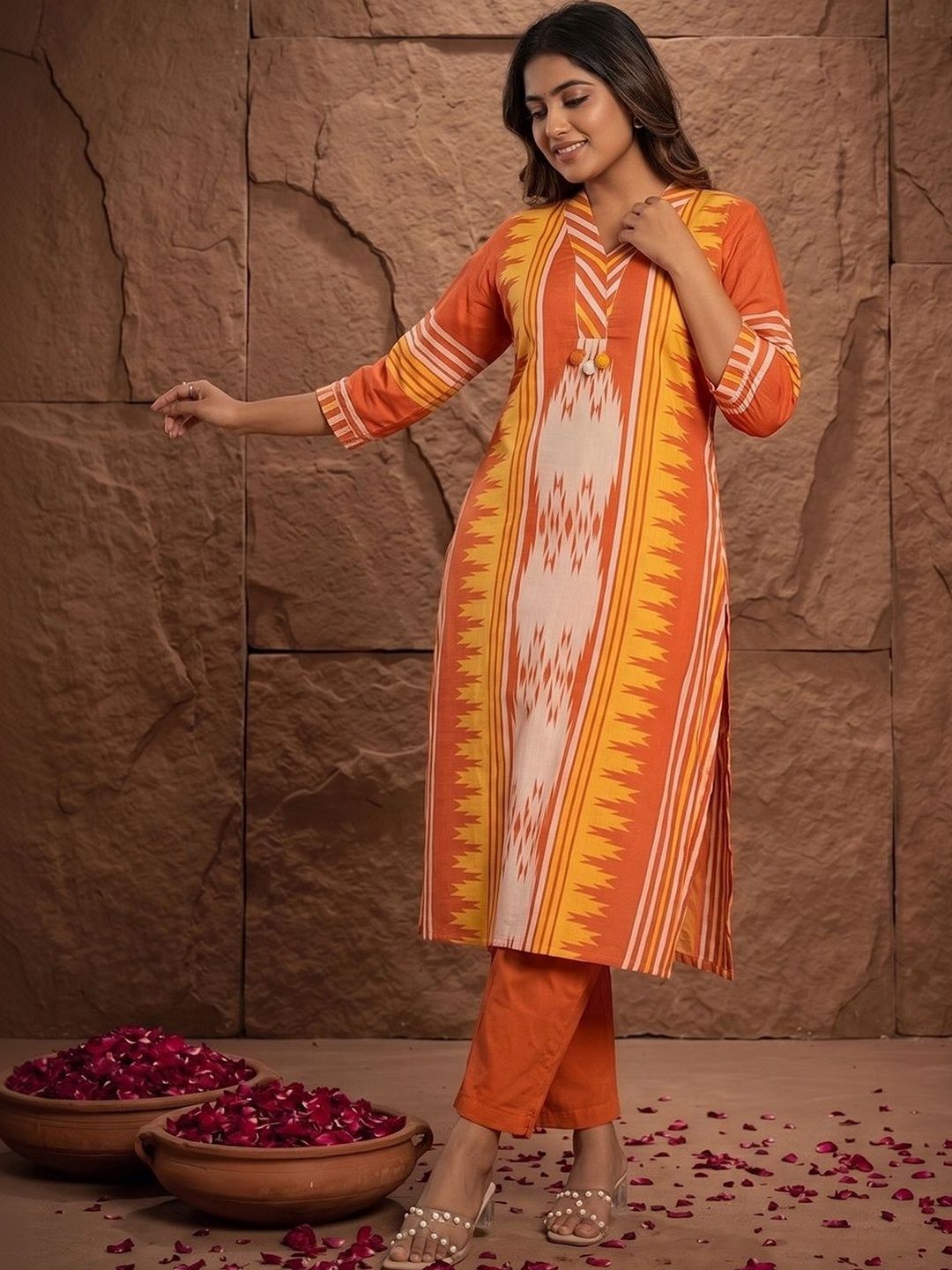 House of Pataudi Women Ethnic Motifs Printed Regular Kurta with Trousers-picture-29