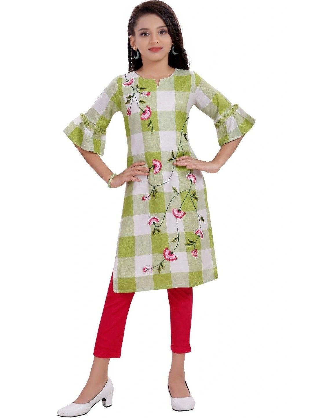 MASTARANG Girls Regular Thread Work Pure Cotton Kurta with Trousers-image-28