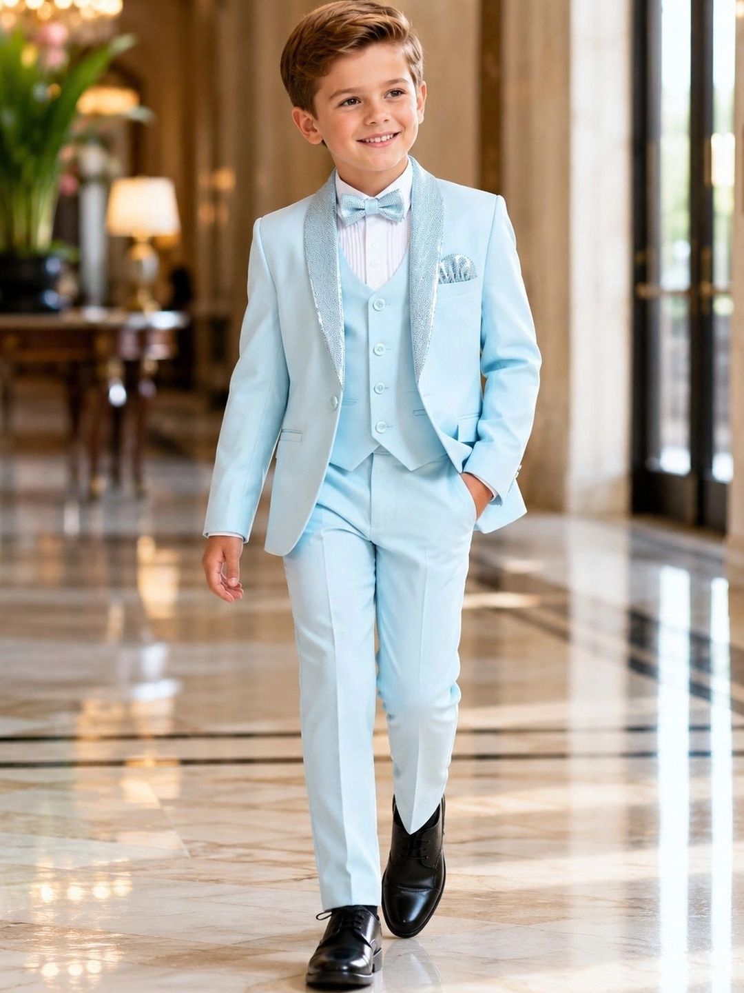Sparklepop Boys Shawl Collar Single-Breasted Five-Piece Suit-picture-30