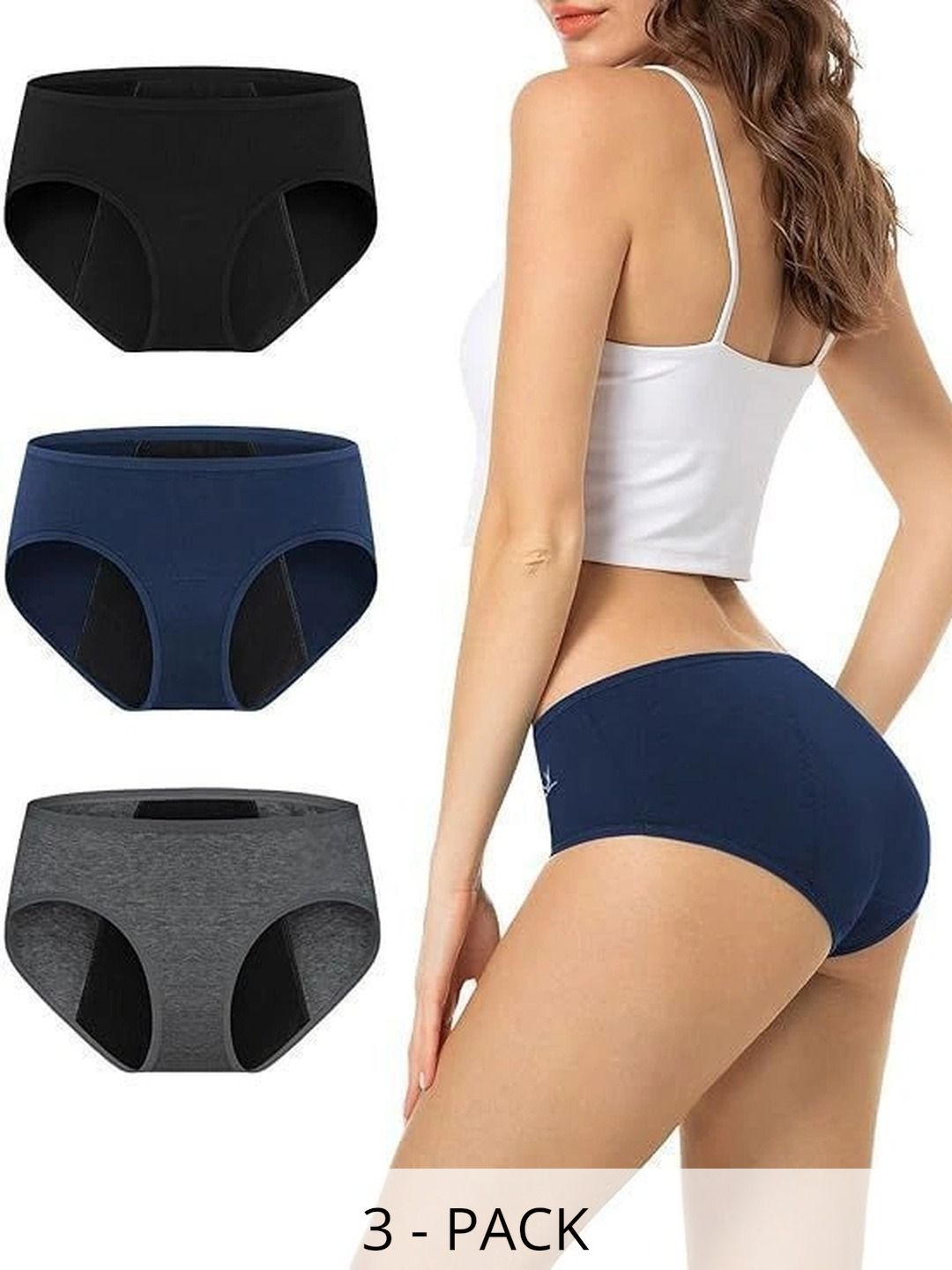 Bebron Women Pack of 3 Assorted Cotton Blend Period Briefs-picture-38