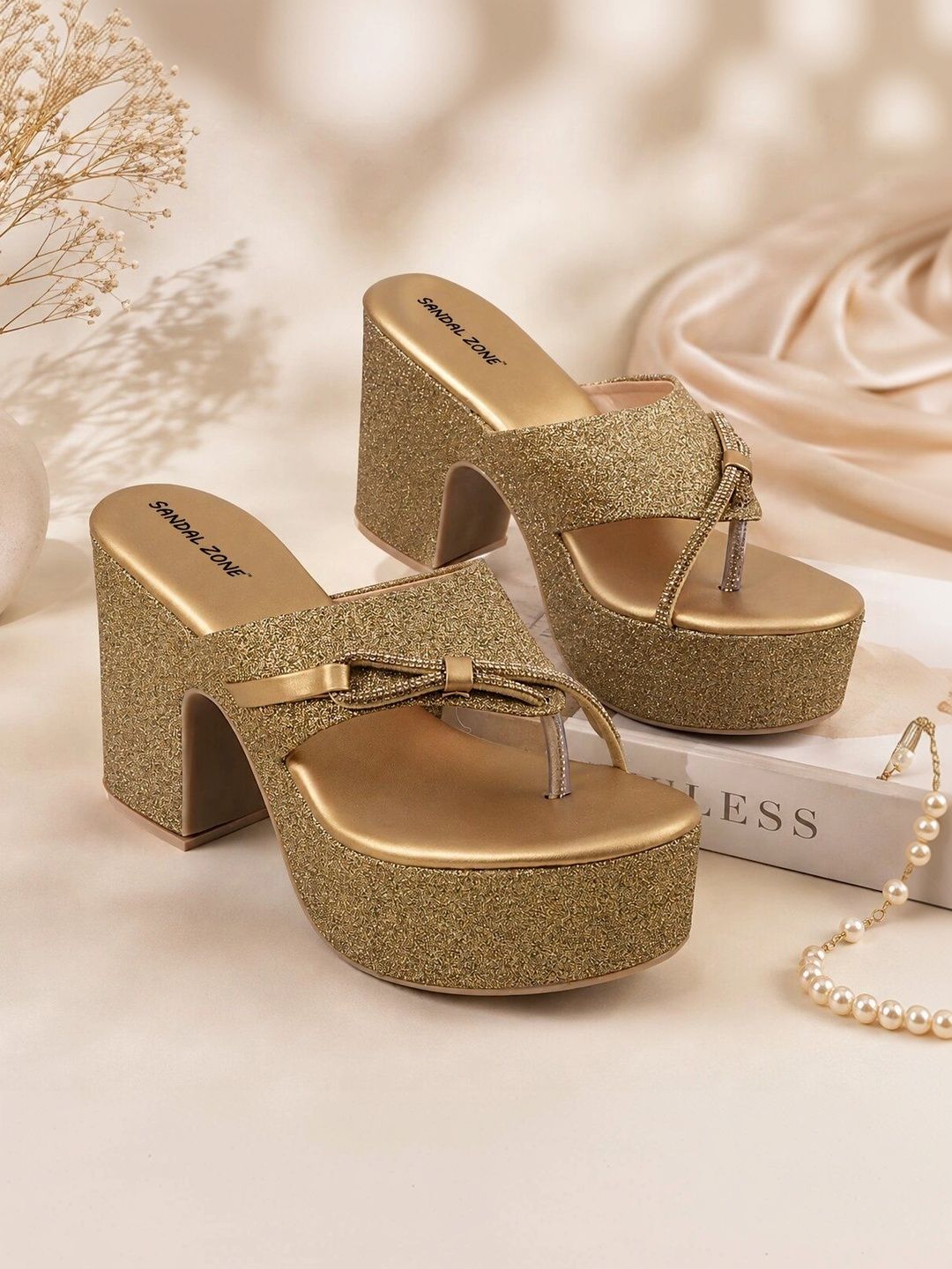 SANDALZONE Textured Party Block Mules with Bows-picture-37