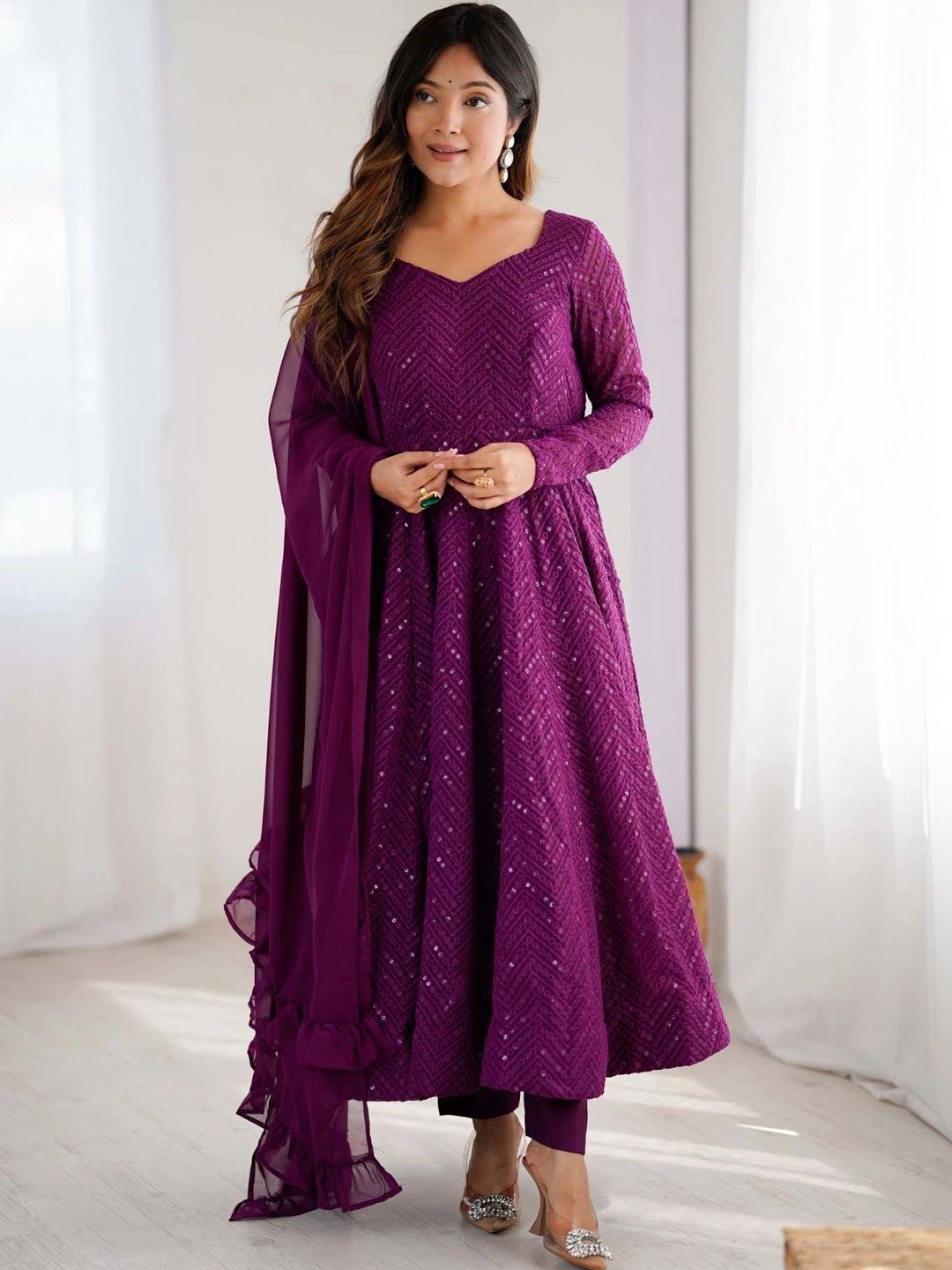 KALINI Women Ethnic Motifs Embroidered Regular Sequinned Kurta with Trousers & With Dupatta-picture-30