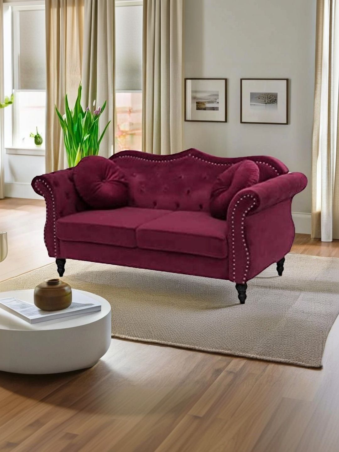 INDIAWOODMART Burgundy Textured 2 Seater Sofa-picture-38