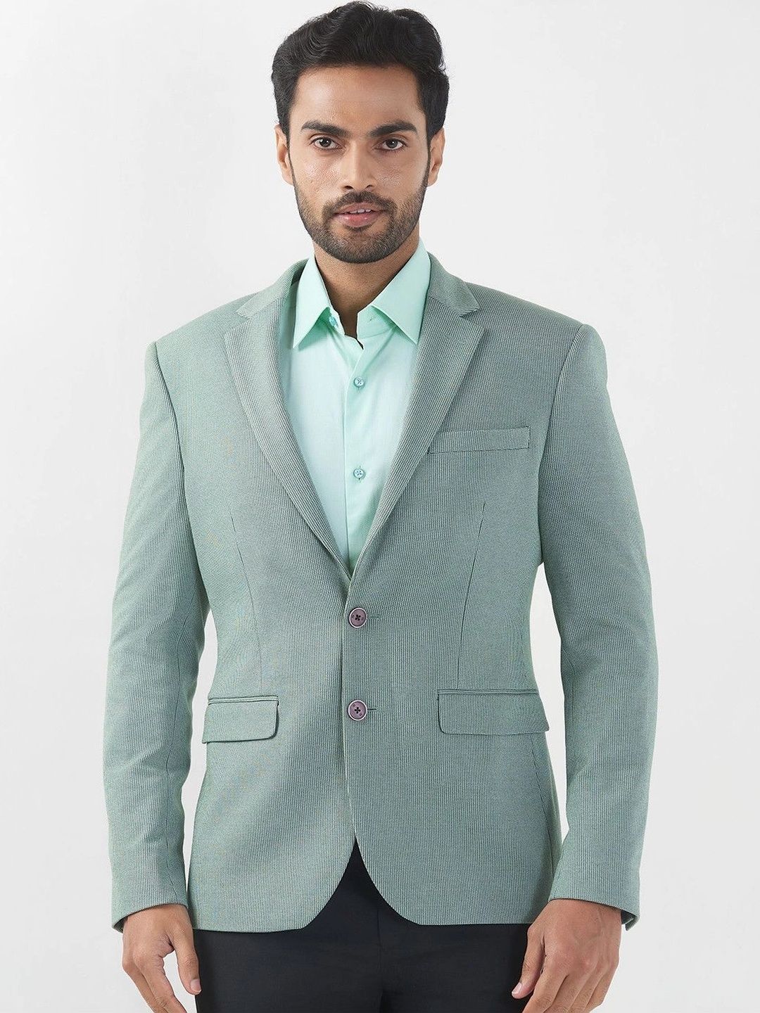 Raymond Self Design Notched Lapel Single-Breasted Slim Fit Formal Blazer-image-17