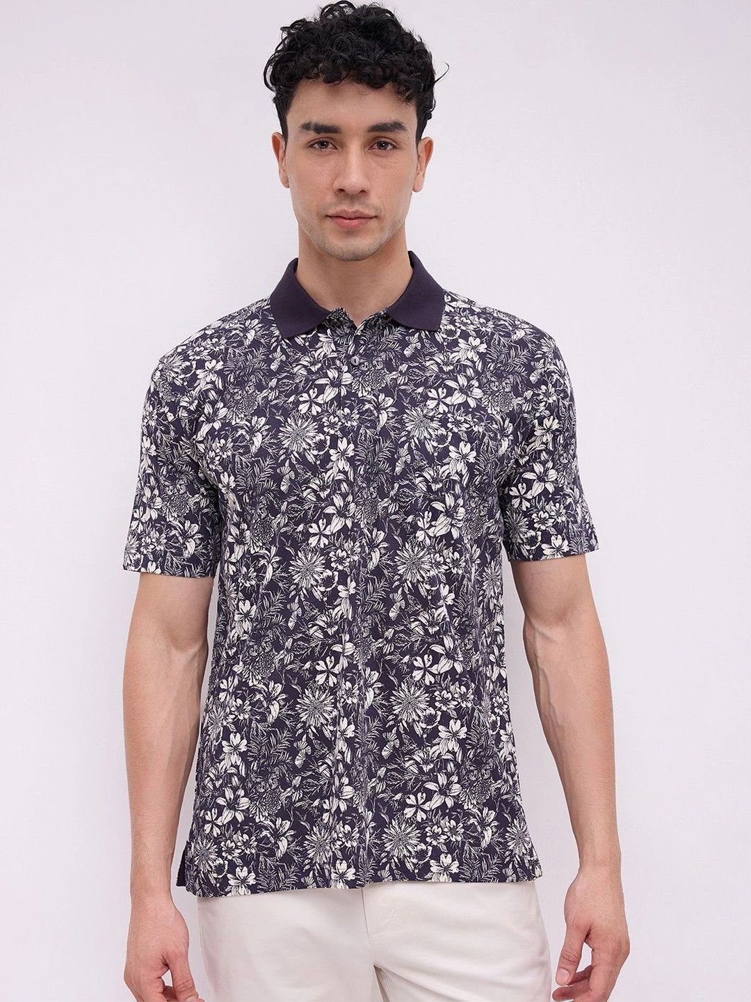ColorPlus Men Floral Printed Polo Collar T-shirt-picture-37
