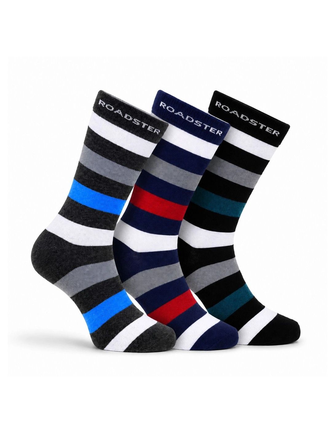 Roadster Men Pack of 3 Cotton Striped Above Ankle Socks-image-34
