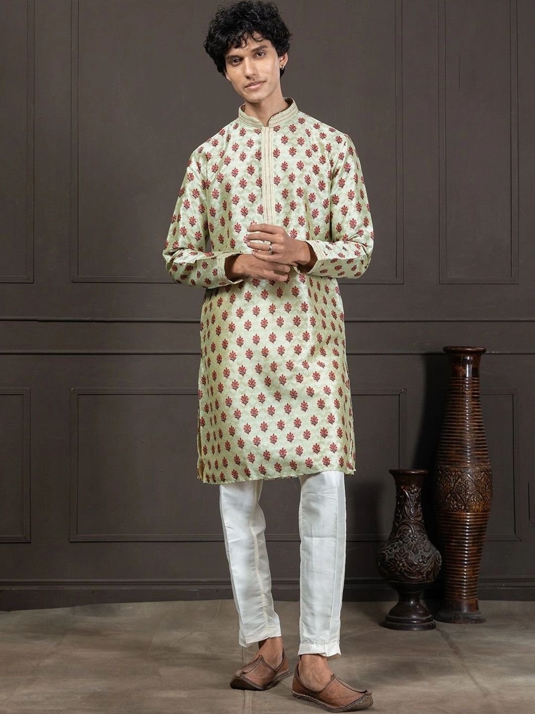 EKYAA Men Ethnic Motifs Printed Floral Jacquard Kurta-picture-28