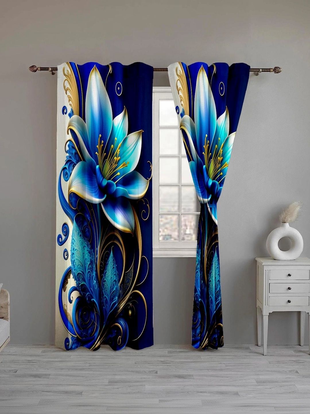 CURTAINRY Blue Floral Door Curtain-picture-13