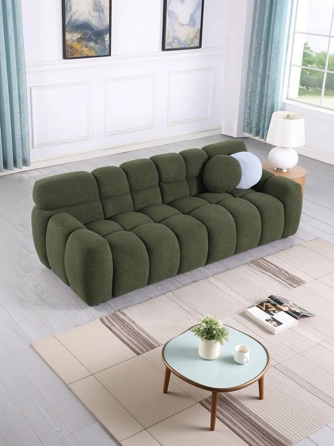 INDIAWOODMART Green 3 Seater Sofa-image-8