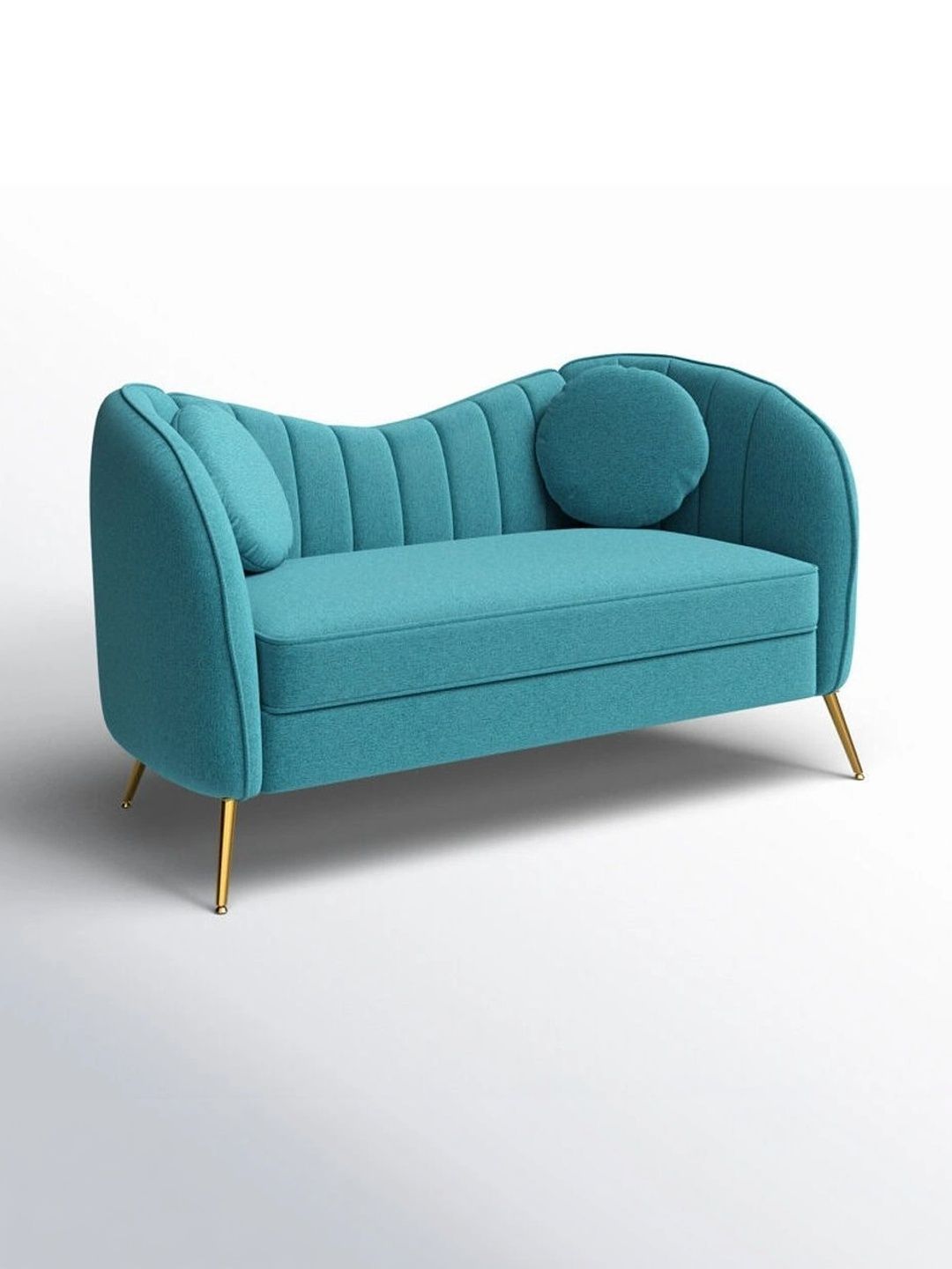 INDIAWOODMART Teal-Green Curved Design 2 Seater Sofa-picture-5