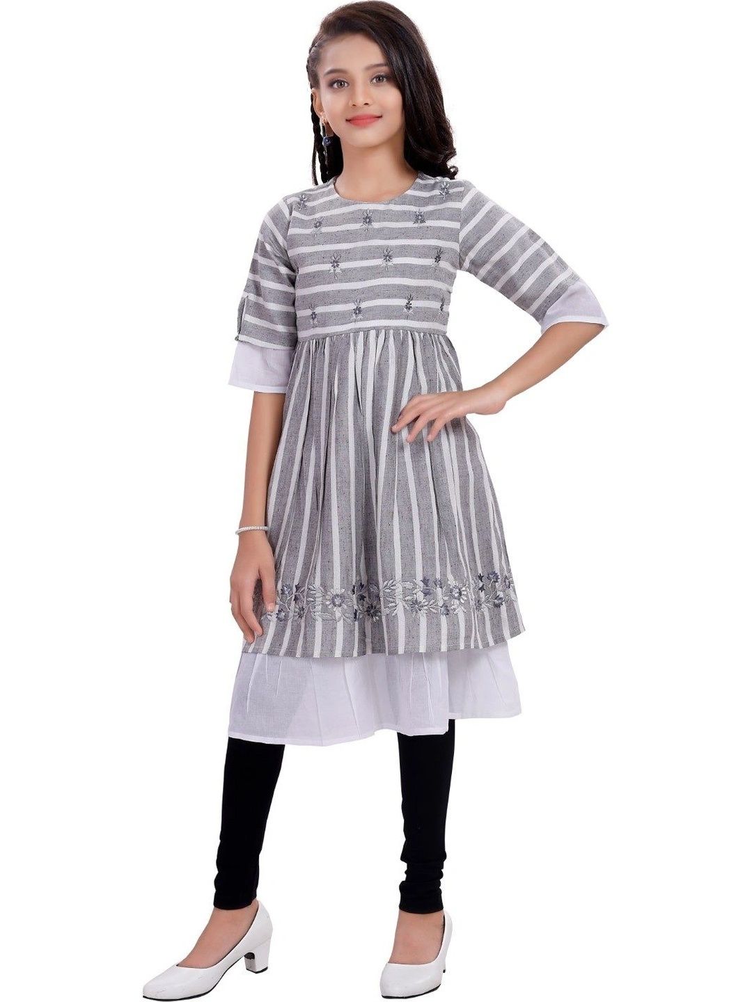 MASTARANG Girls Striped Layered Pure Cotton Kurta-picture-13