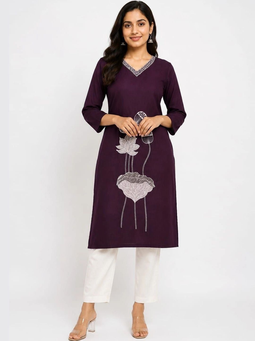 JIVANDHARA Botanical Printed V-Neck Kurti-picture-47