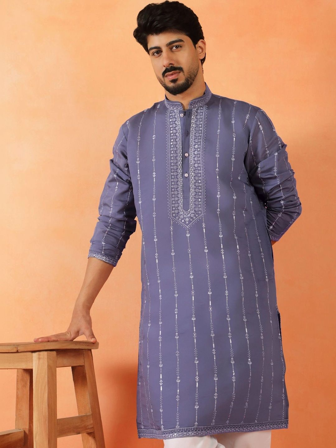KRAFT INDIA Men Ethnic Motifs Embroidered Thread Work Kurta-picture-20