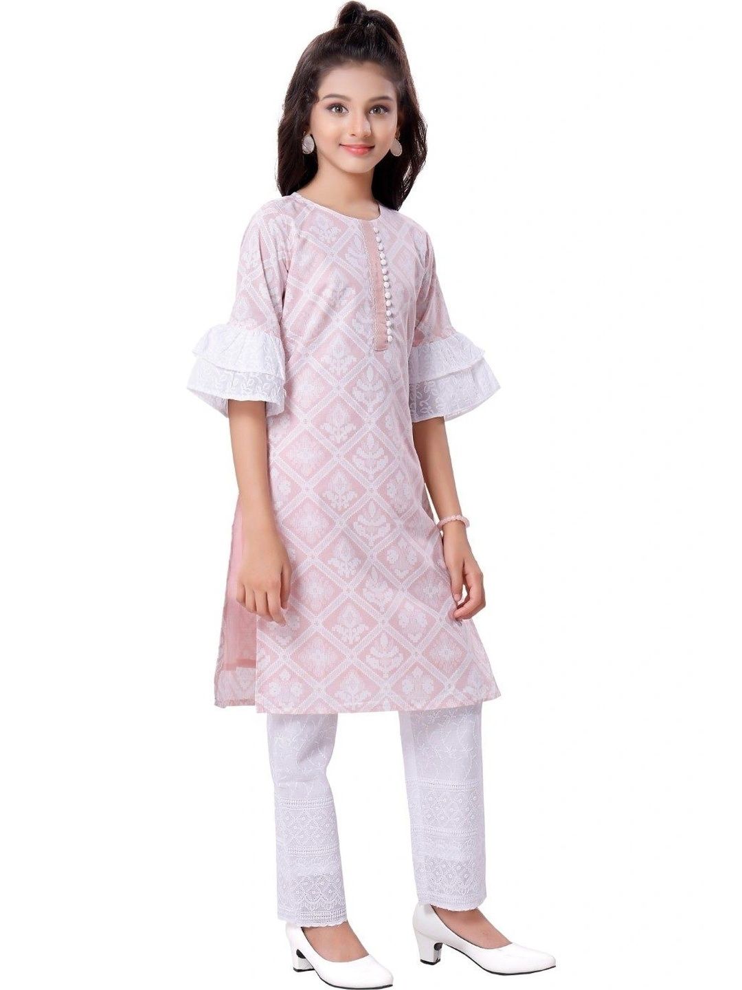 MASTARANG Girls Ethnic Motifs Printed Regular Pure Cotton Kurta with Trousers-image-30