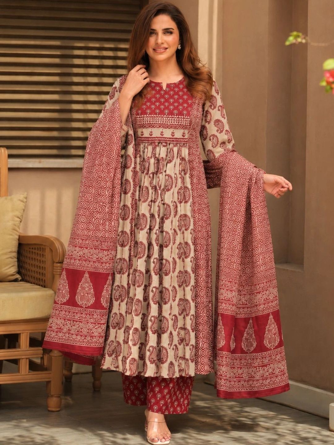 Anouk Women Ethnic Motifs Printed Empire Kurta with Trousers & With Dupatta-image-39