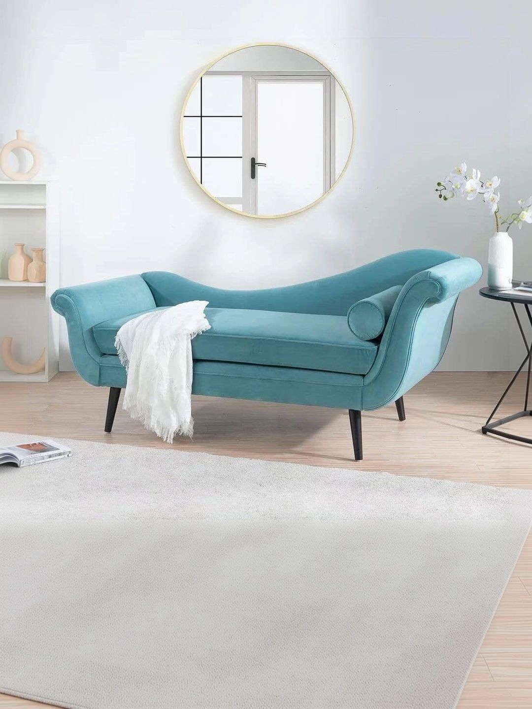 INDIAWOODMART Blue Fabric & Wooden 2-Seater Sofa-picture-22