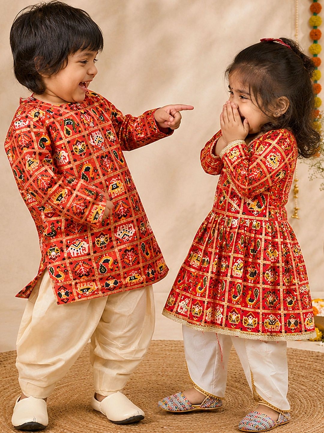 VASTRAMAY Boys Ethnic Motifs Printed Regular Kurta with Patiala-picture-21