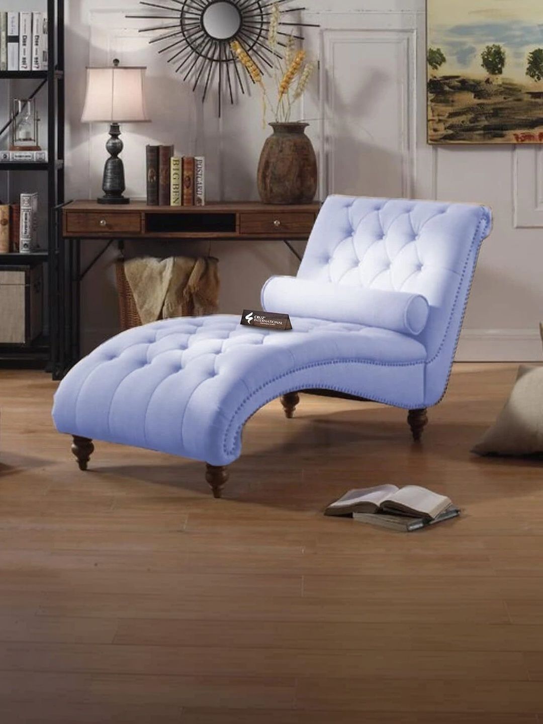 INDIAWOODMART Blue Self Design Wooden Lounge Chair-picture-29