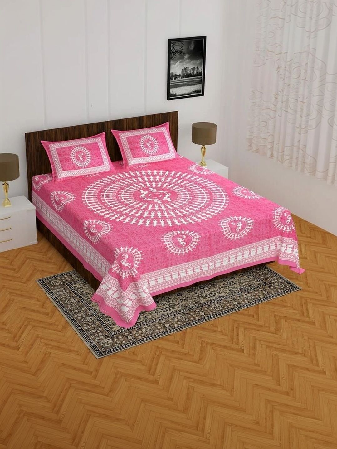 TIMELESS TRENDS Pink Graphic 144 TC Bedsheet with 2 Pillow Covers-image-39