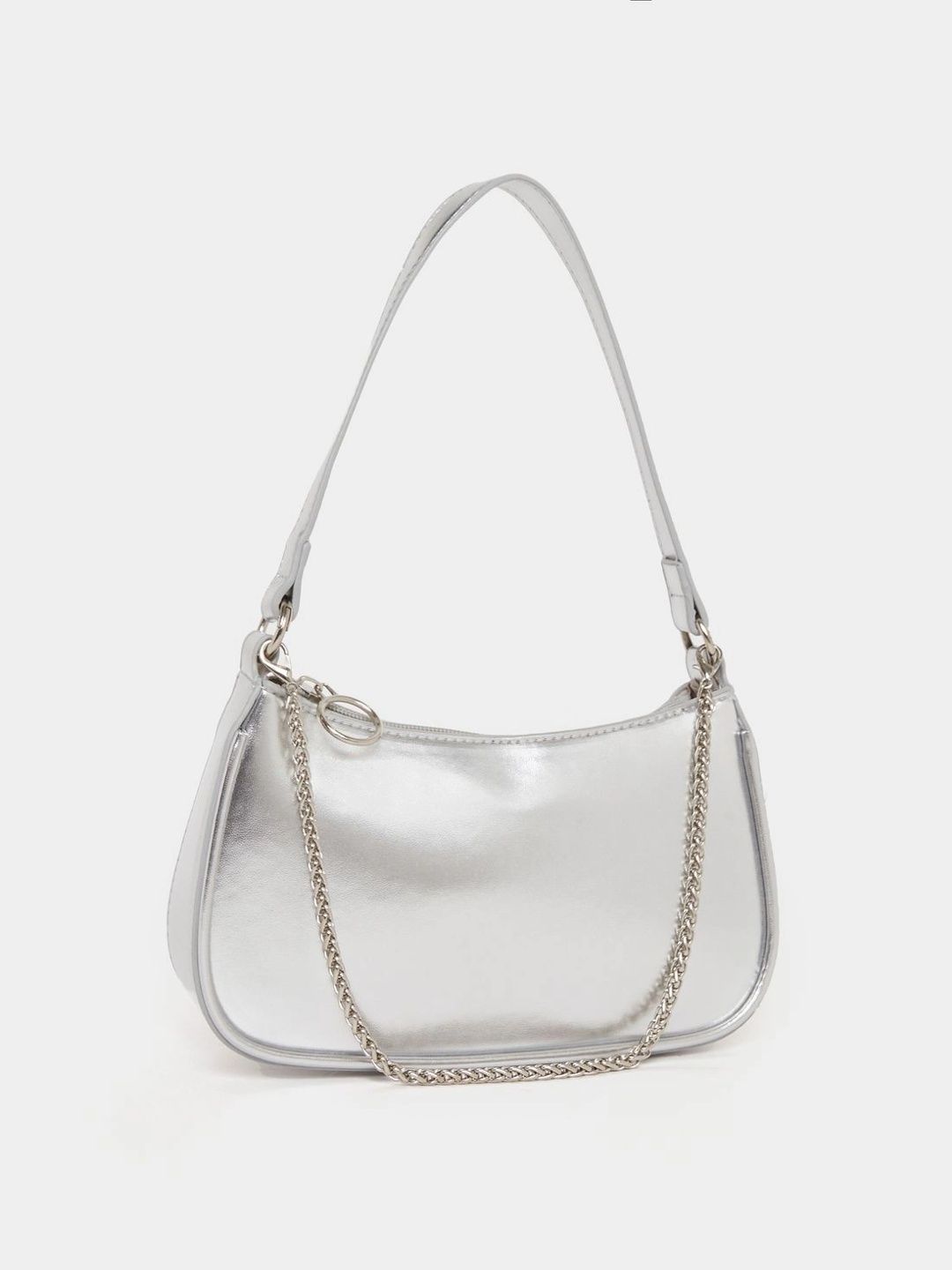 Styli Women Silver Solid Shoulder Bag Chain Strap Detail Handbag-image-2