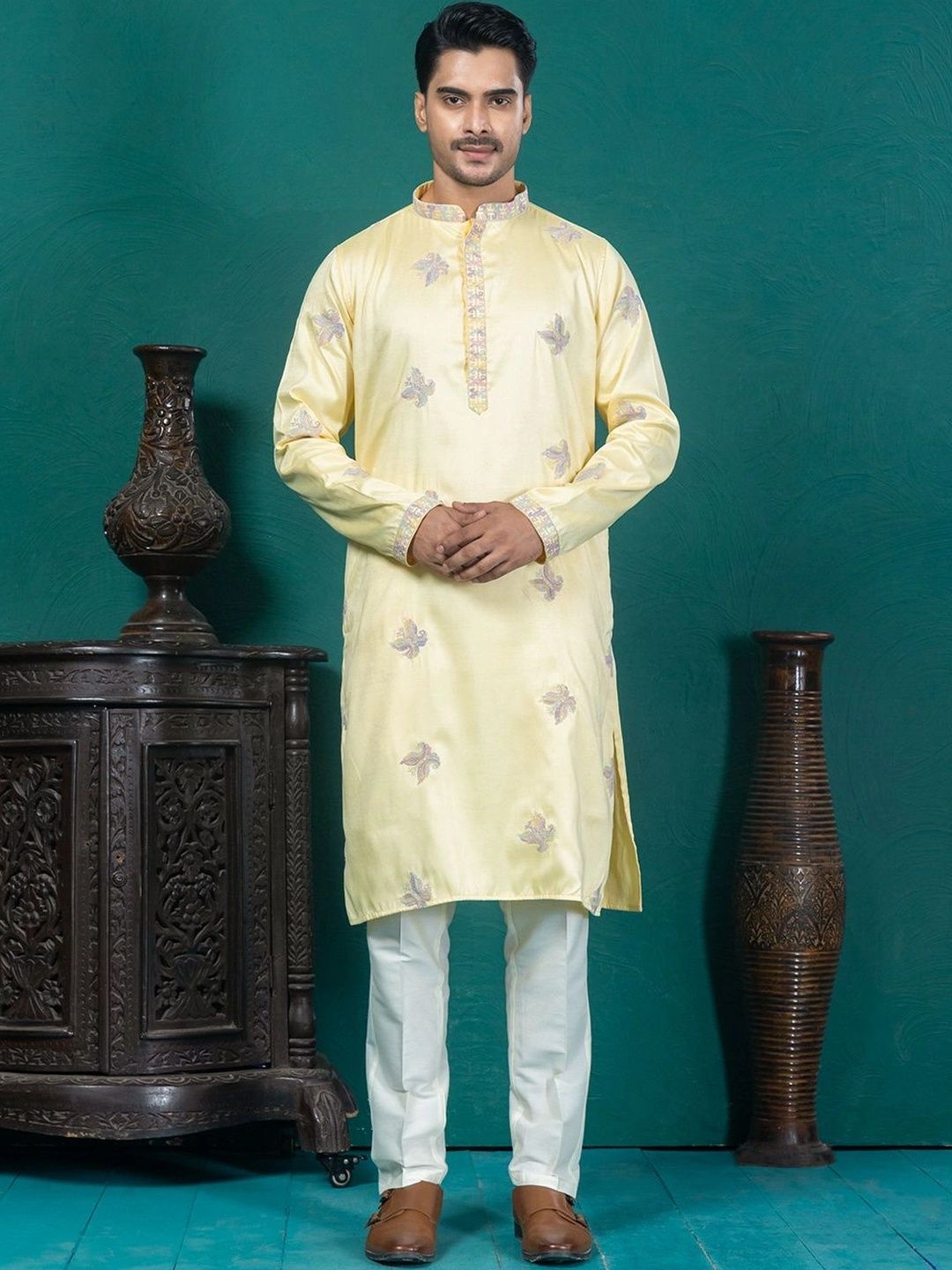 EKYAA Men Ethnic Motifs Embroidered Thread Work Kurta-picture-37