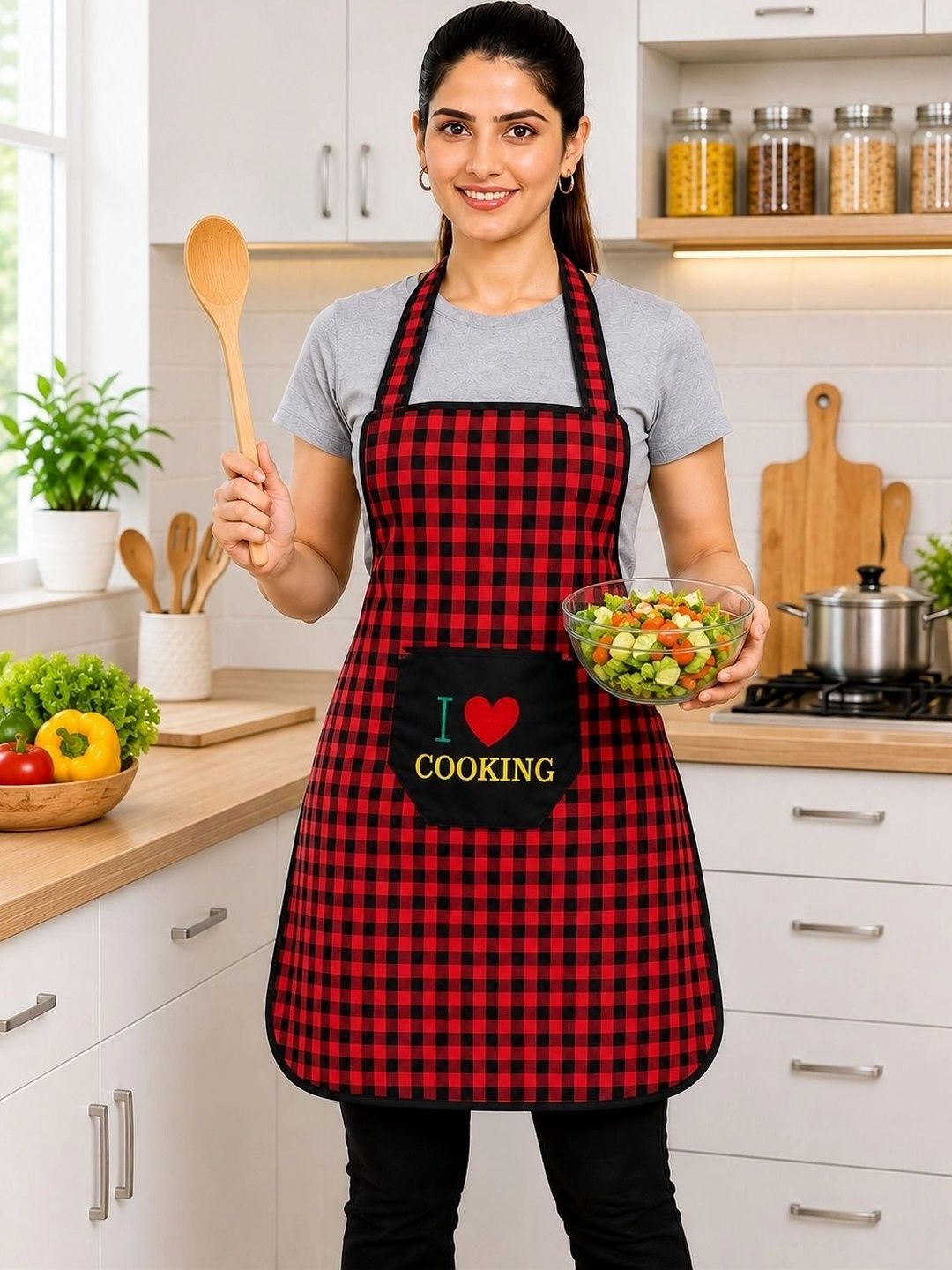 Clipron Red Checked Durable & Waterproof Aprons-picture-45