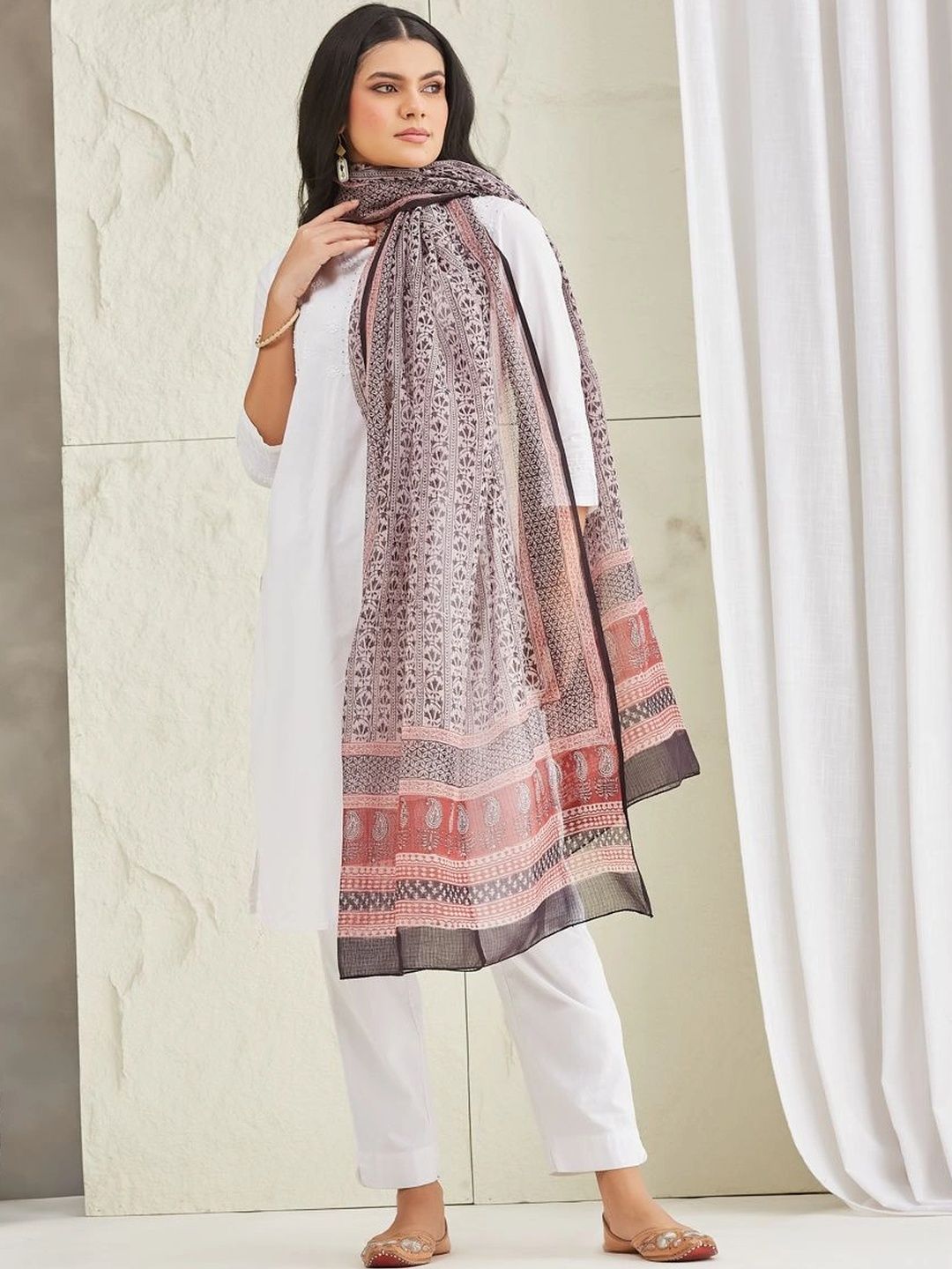 Fabindia Ethnic Motifs Printed Cotton Silk Blend Block Print Dupatta-picture-37