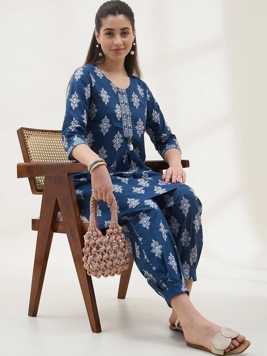 Rangriti Women Ethnic Motifs Printed Regular Pure Cotton Kurta with Dhoti Pants-picture-45