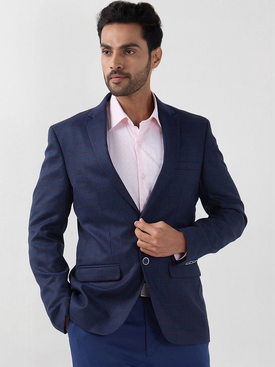 Raymond Checked Notched Lapel Single-Breasted Formal Blazer-picture-31