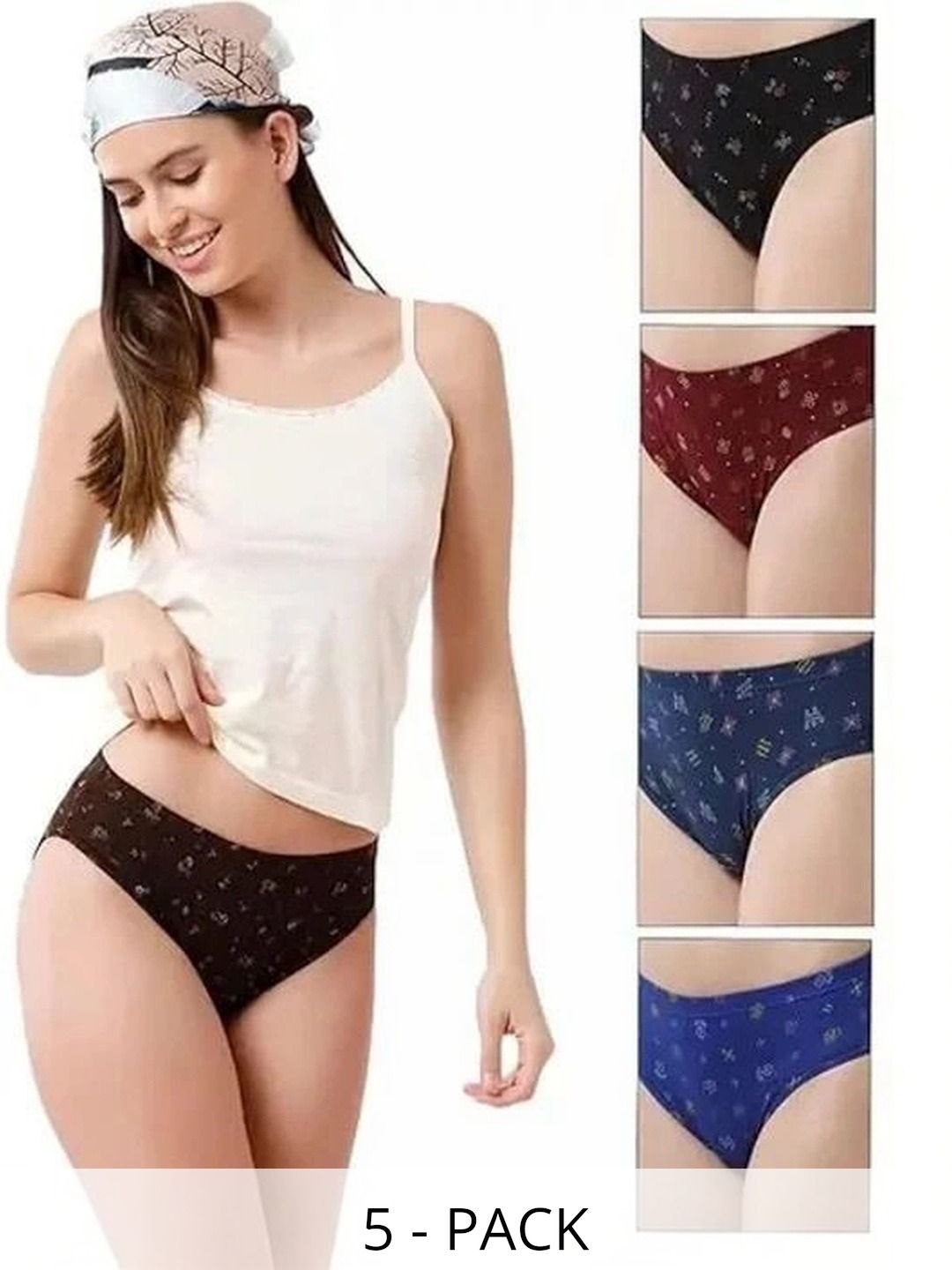 Bebron Women Pack of 5 Printed Assorted Basic Briefs-picture-19