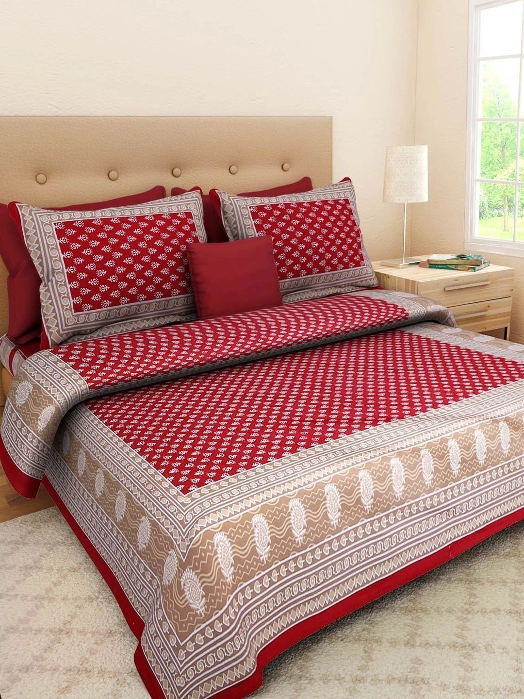TIMELESS TRENDS Red 144 TC Bedsheet with 2 Pillow Covers-picture-39