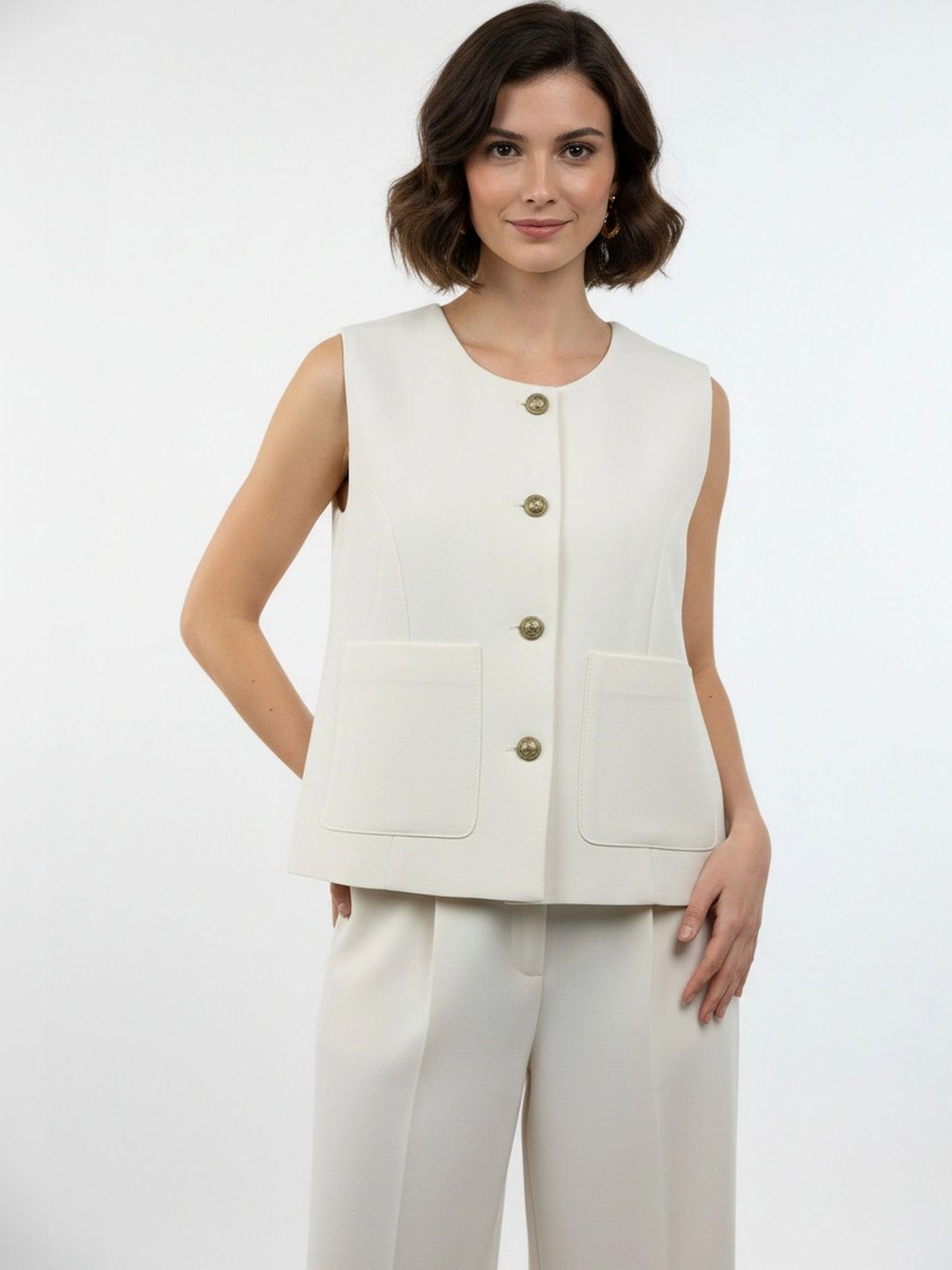 Neet Scoop-Neck Woven Waistcoat-picture-46
