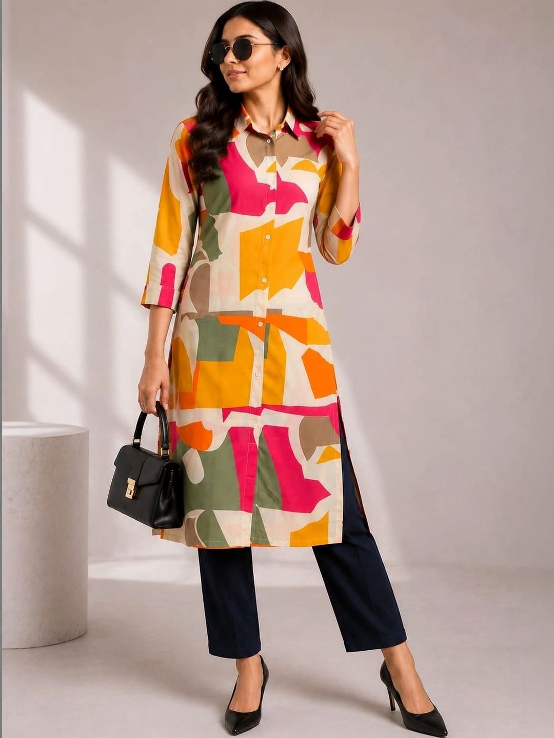 JIVANDHARA Printed Shirt Collar Kurti-picture-36