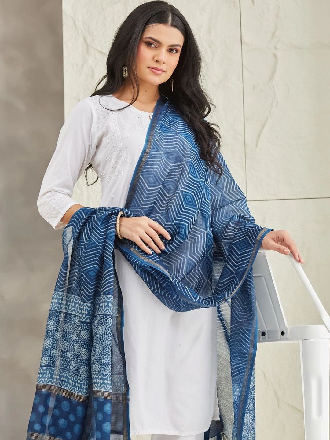 Fabindia Printed Cotton Silk Blend Block Print Dupatta-picture-53