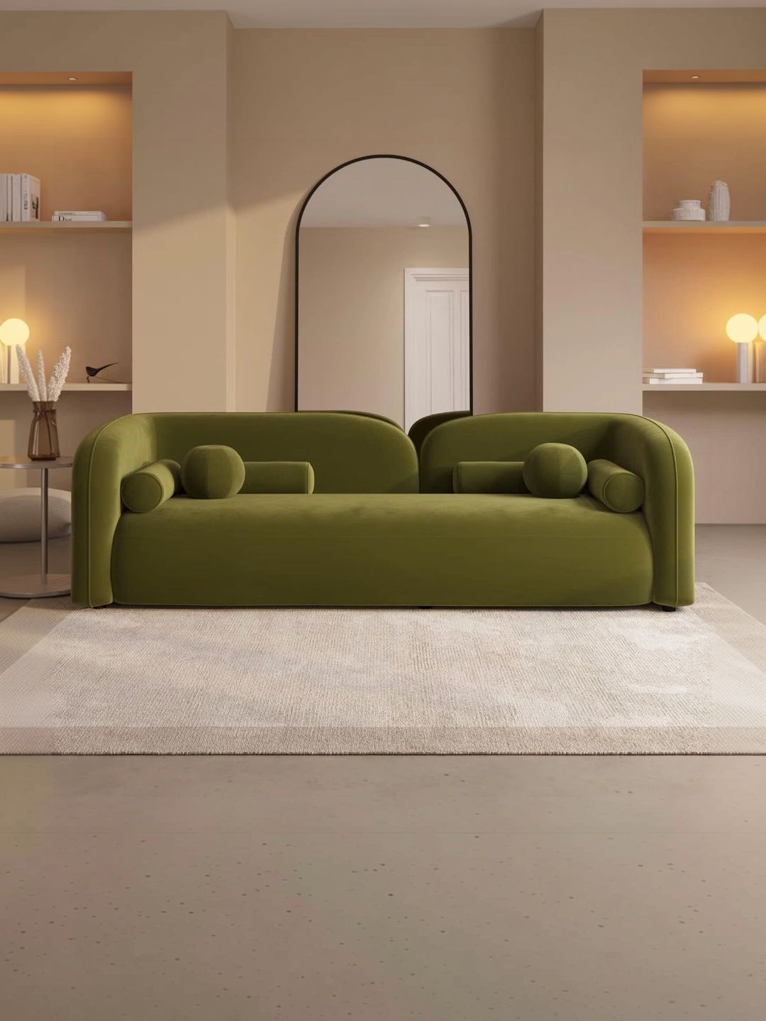 Soul craft Olive Green Curved 3 Seater Cloud Sofa-picture-26