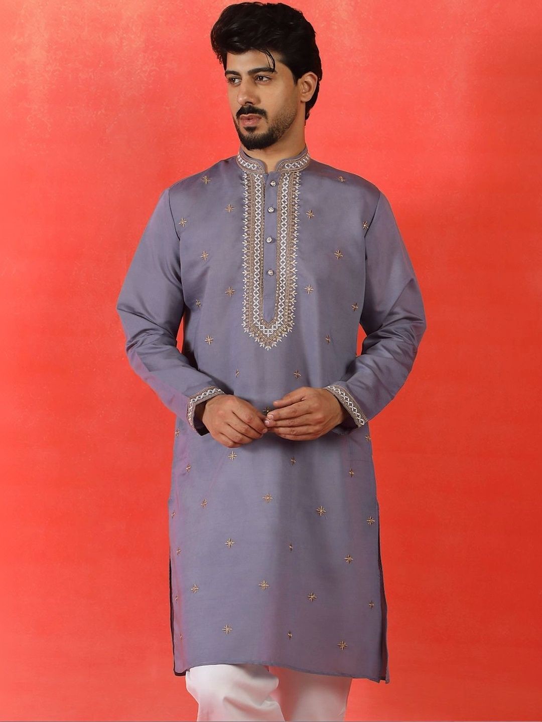 KRAFT INDIA Men Ethnic Motifs Embroidered Thread Work Kurta-picture-13