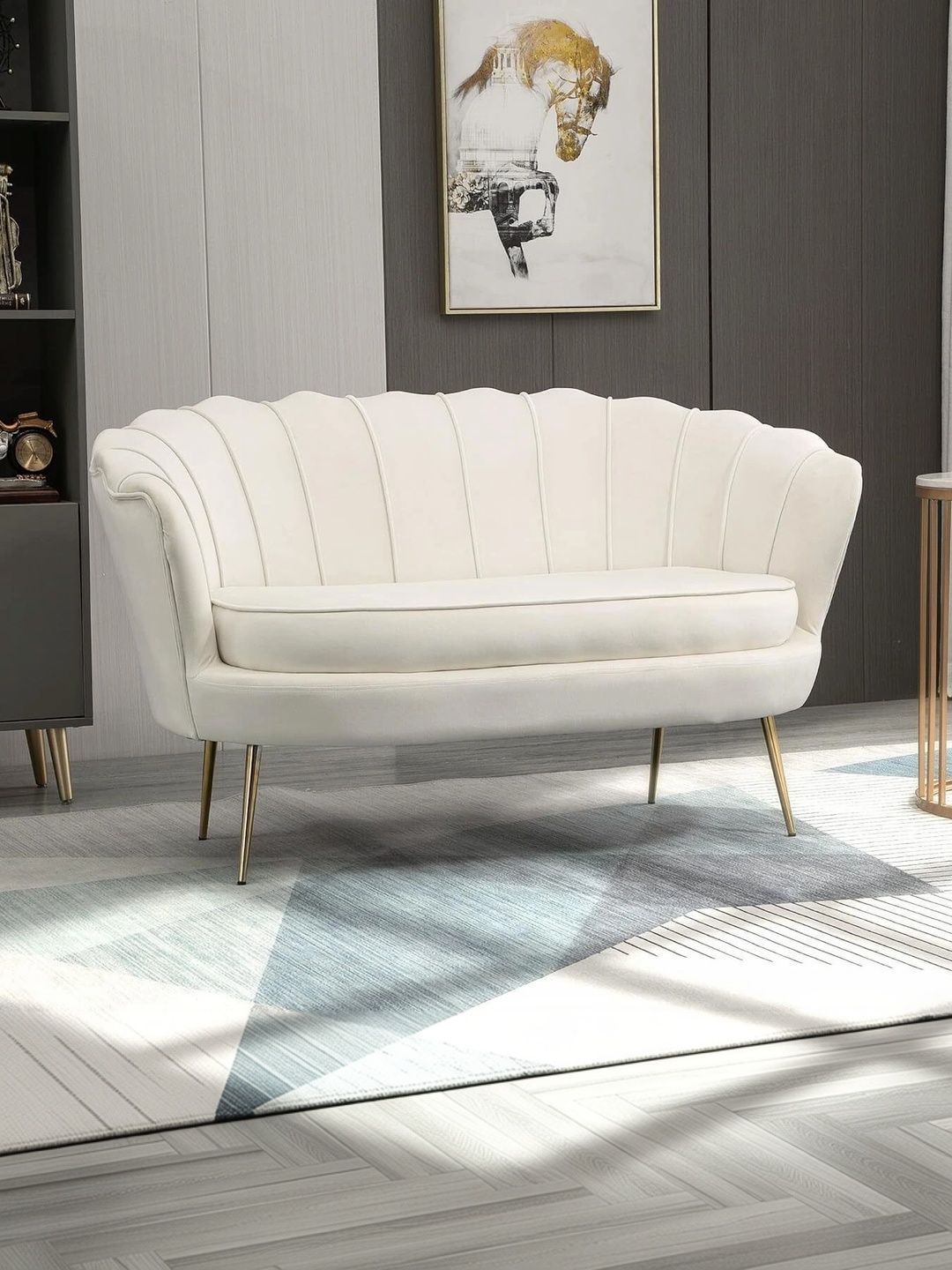 INDIAWOODMART Cream-Coloured 2 Seater Sofa-picture-48
