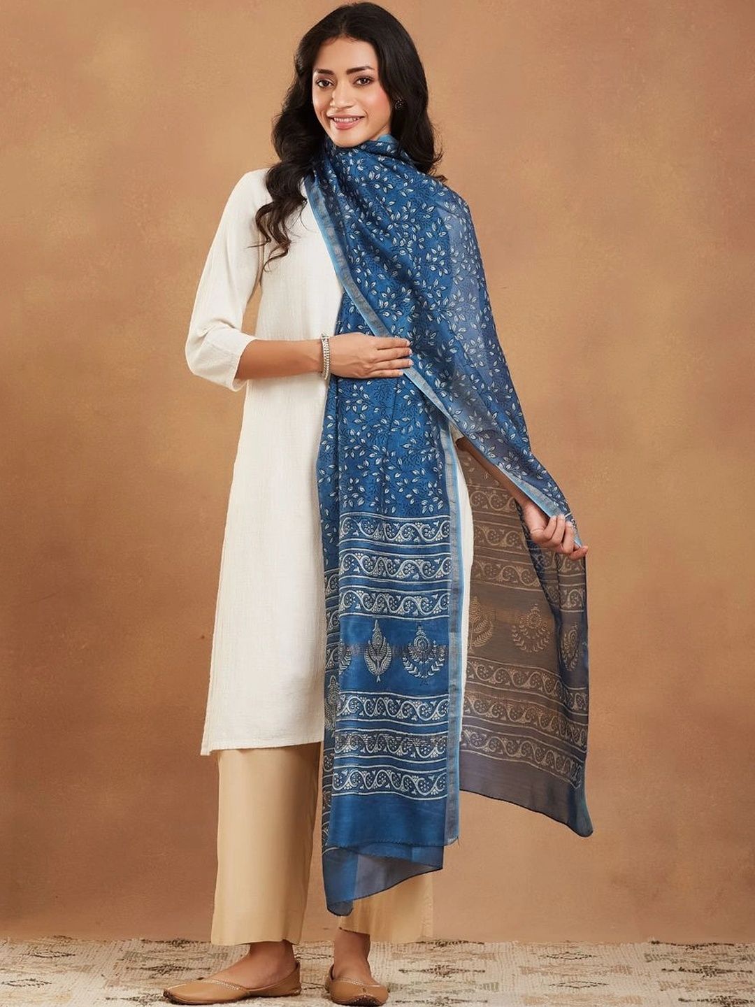 Fabindia Ethnic Motifs Printed Cotton Silk Blend Block Print Dupatta-picture-10