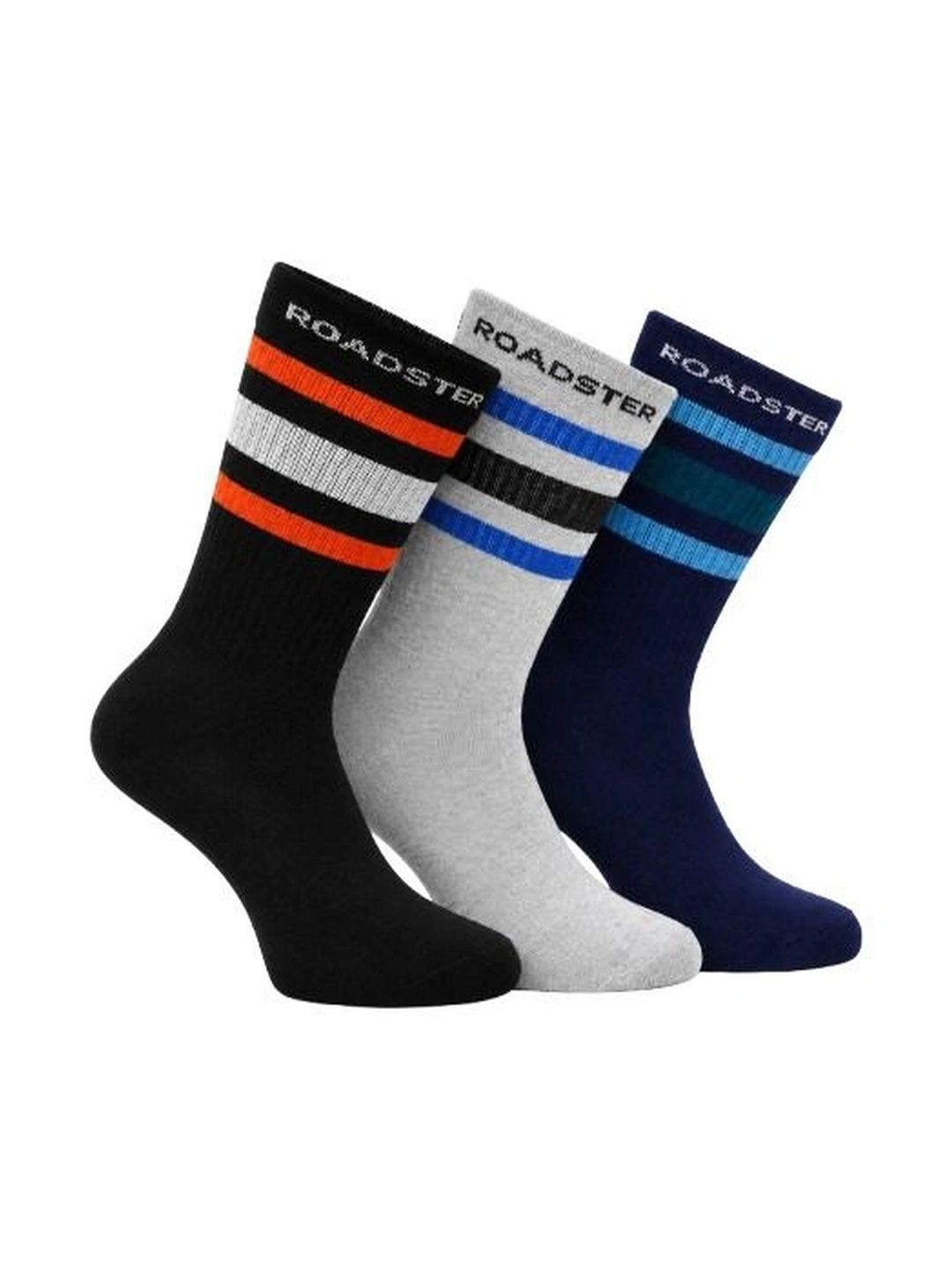 Roadster Men Pack of 3 Cotton Striped Above Ankle Socks-picture-28