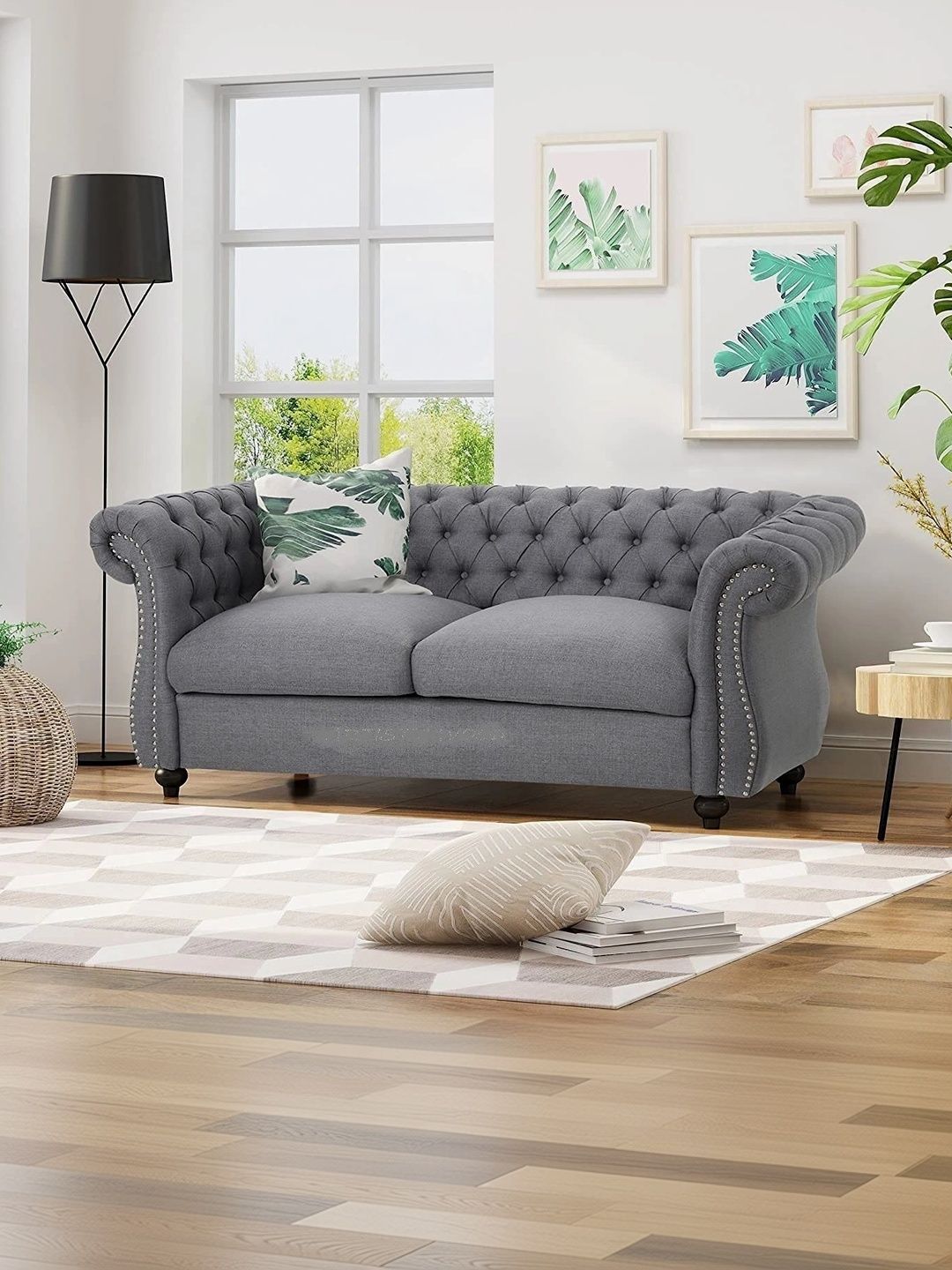INDIAWOODMART Grey Textured 2 Seater Sofa-image-26