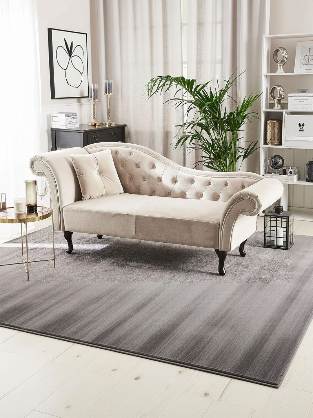INDIAWOODMART Beige Self Design Sheesham Wood Lounge Chair-picture-10