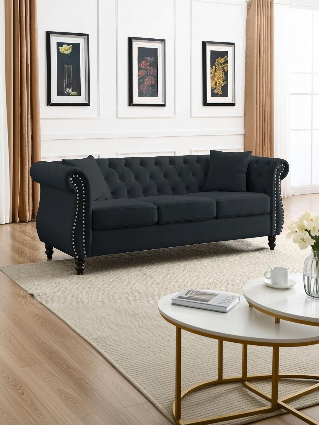 INDIAWOODMART Black 3 Seater Sofa-picture-33