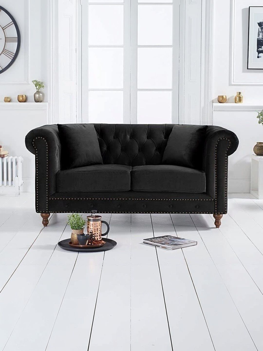 INDIAWOODMART Black Textured 2 Seater Sofa-picture-24