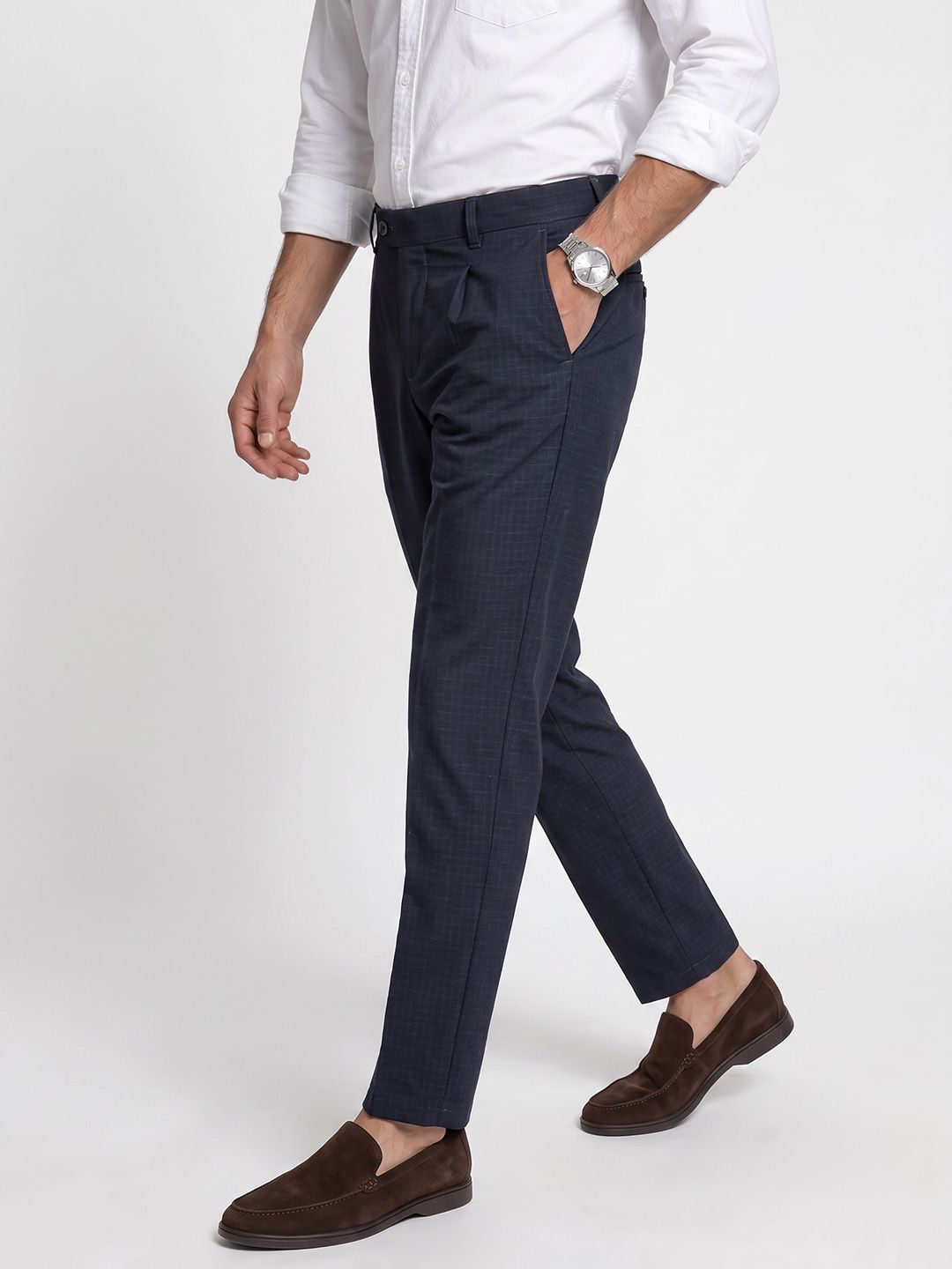 French Connection Men Checked Pleated Trousers-picture-20