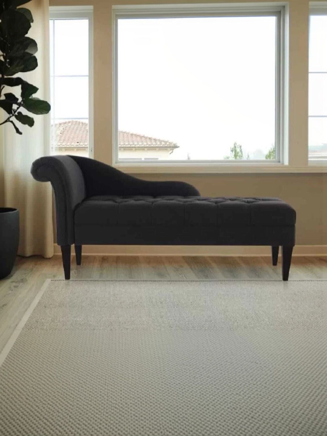 INDIAWOODMART Black Self Design Sheesham Wood Lounge Chair-image-45