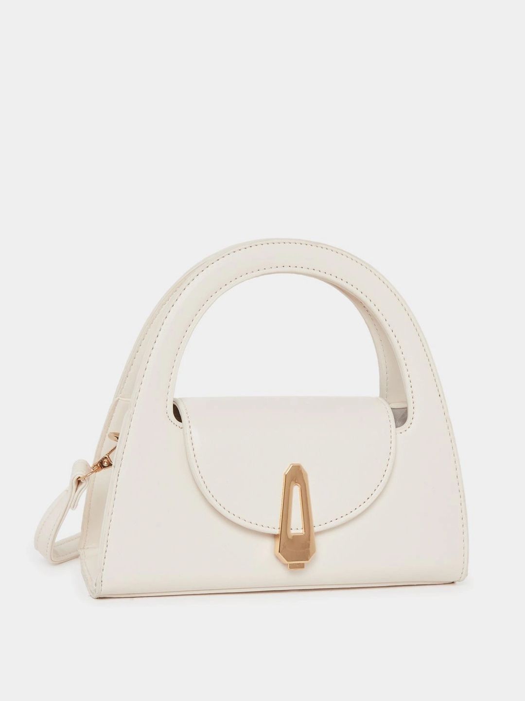 Styli Women White Solid Top Handle Buckle Detail Handbag-picture-10