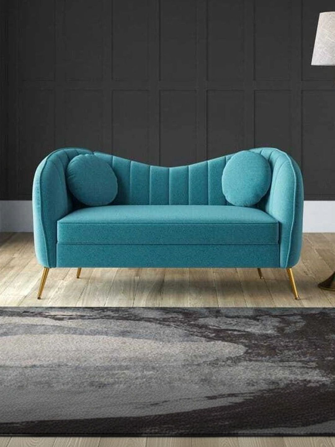 INDIAWOODMART Teal-Green Curved Design 2 Seater Sofa-picture-54