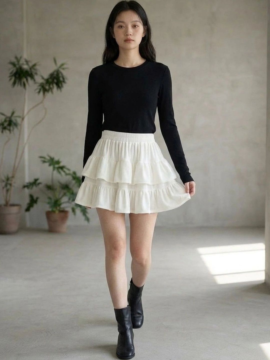 Suo Women Tiered Mini Flared Skirt-picture-27